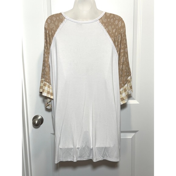 Cato 18 20 White Paisley Print Raglan Sleeve Ruffle Hem Tunic Top - Picture 4 of 11